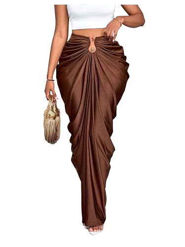 Women's Cocktail Bodycon High Waisted Fishtail Maxi Skirt | Ruched, Long, Party