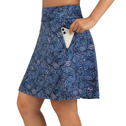 Women's 20" Knee Length Skorts with 2 Zipper Pockets | High Waisted Golf Tennis Skirt, Built-In Shorts, Lightweight, Summer Athletic, Pickleball, Casual, Travel & Outdoor